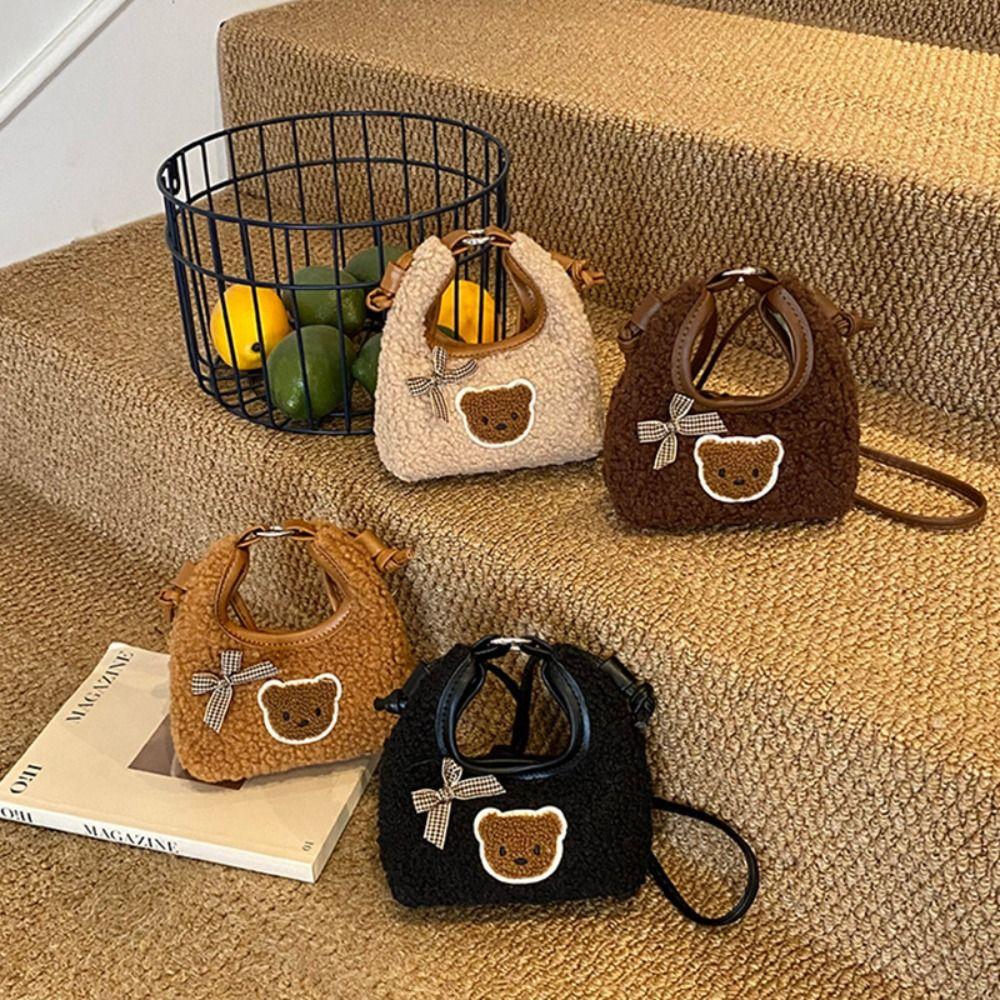 Cute Plush Crossbody Bag Cartoon Mini Shoulder Bag Creative Bear Bow Handbag  Kids