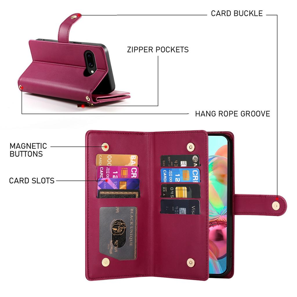 DF-011 For Google Pixel 9a Case Zipper Pocket Wallet Leather Phone Cover with Straps