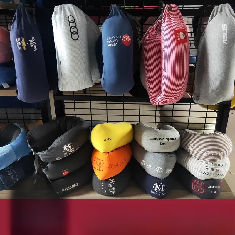 Miling Muji-Style Striped Inflatable U-Shaped Neck Travel Pillow (2-Pack)