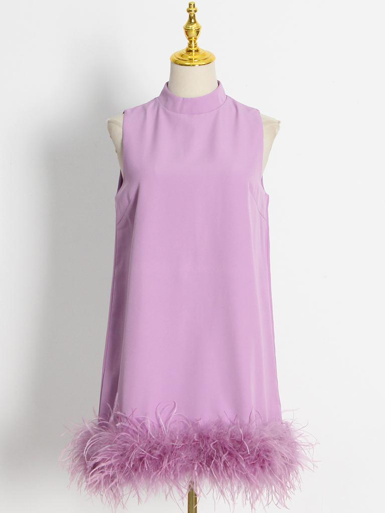 Krótka sukienka damska letnia półwysoki dekolt bez rękawów jednolity kolor prosta