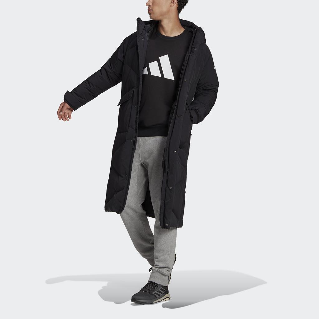 Adidas Big Baffle Long Loose Hooded Down Jacket Men Outerwear Black GT6536