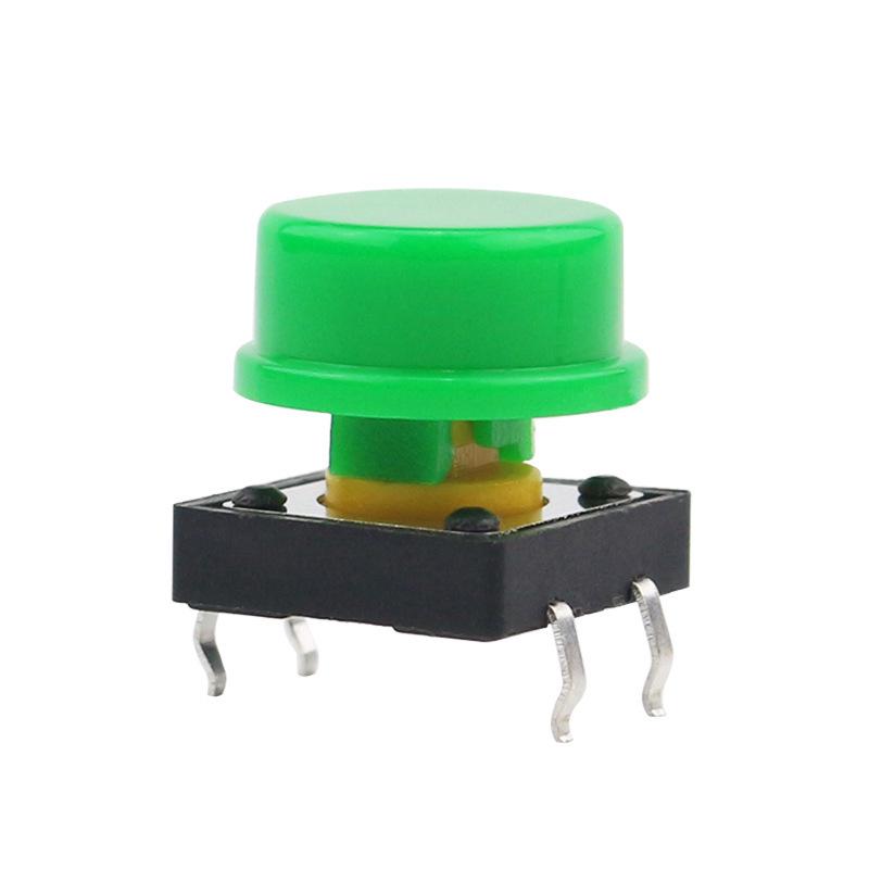12x2x7.3mm Four-Pin Tactile Switch Button with Round Cap, Available In Six Colors