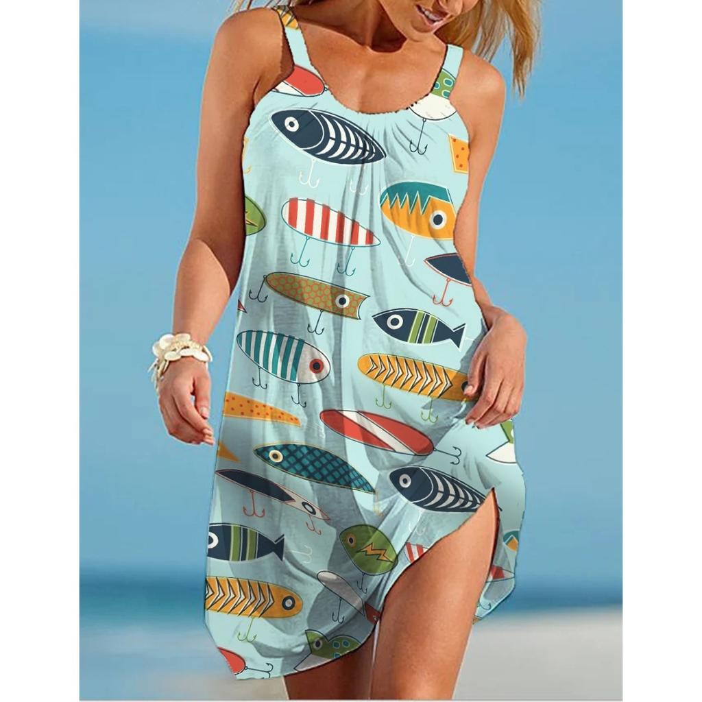 Sea World Starfish TurtleTraf Printed 3D Beach Dress Sexy Dress Strap Sleeveles Woman Sundress Vestios for Ladies Women