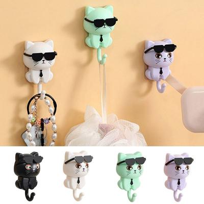 Creative Plastic Cartoon Cat Hooks Decorative Wall Hanging Key Hangers Waterproof Sunglasses Cat Hooks Entrance