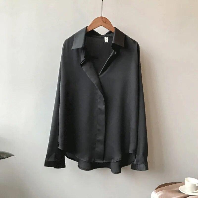 

Женская рубашка с v-образным вырезом, однотонная свободная рубашка с длинным рукавом в ленивом стиле L