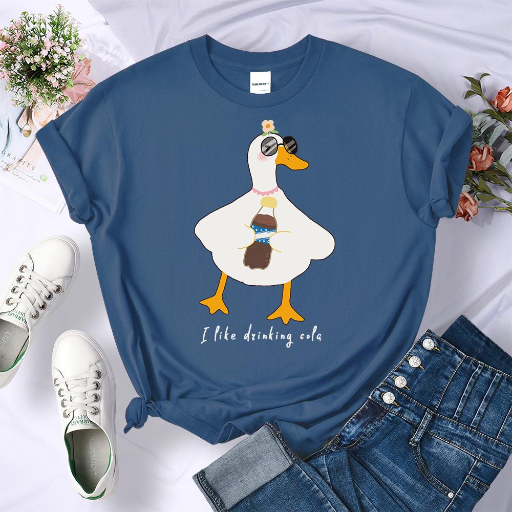 Sunglasses Drink Duck Design Women Tee Shirts Summer Comfortable T-Shirt Casual Crewneck Clothes Hip Hop Soft Woman Short Sleeve