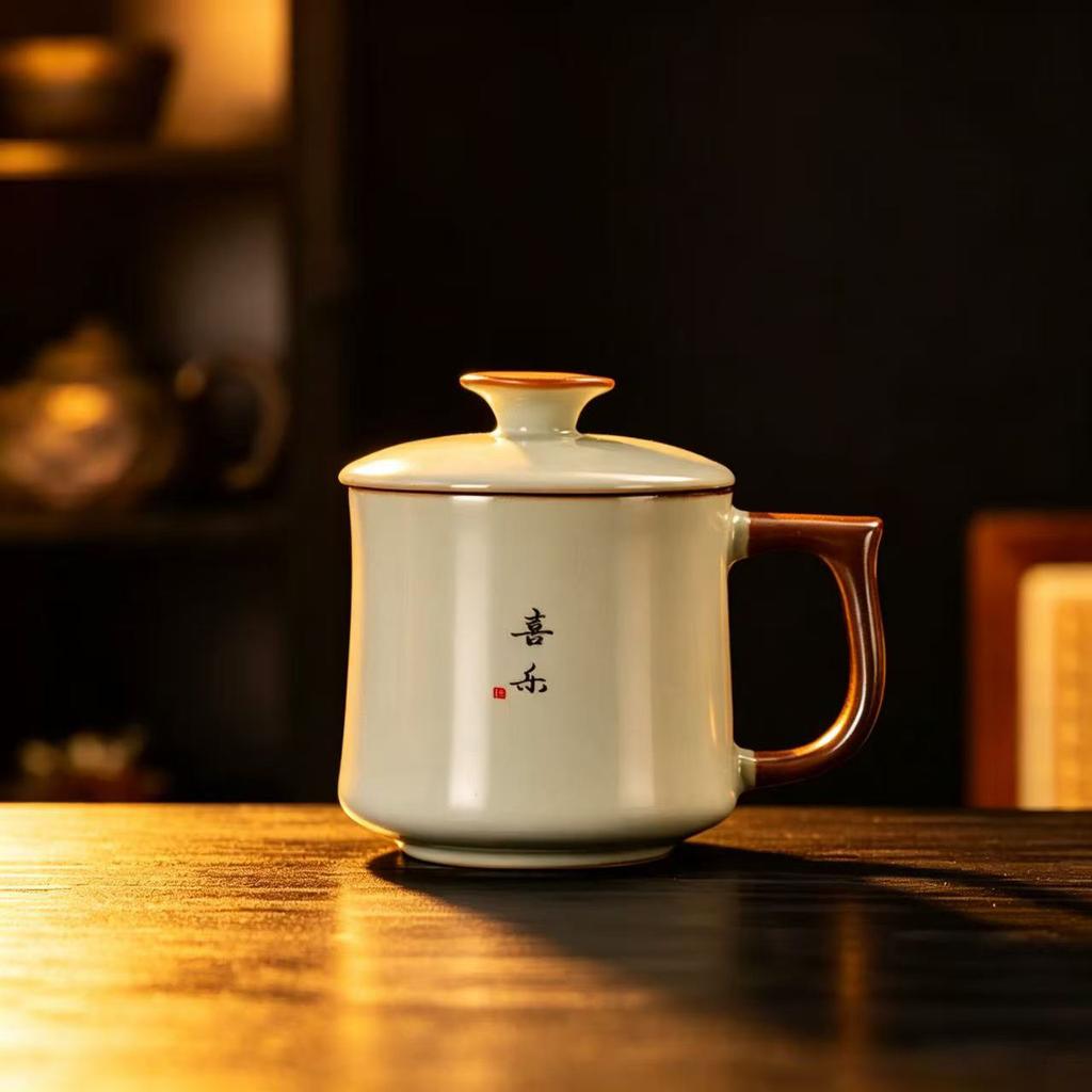 Ru Kiln Teacup Personal Large-capacity Teacup with Lid Home Office Teacup Souvenir Business Gift