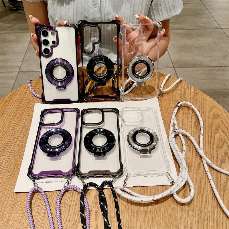 Crossbody Lanyard Magnetic Phone Case for Samsung Galaxy S25 S24 S22 Ultra Plus S23 FE A35 A55 A16 A26 A36 A56 Ring Cover