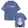 Cute Rem Re:ZERO Anime Printed T-shirt Harajuku Vintage Washed T Shirt Men Clothing Oversized Short Sleeve Cotton Tees Tops