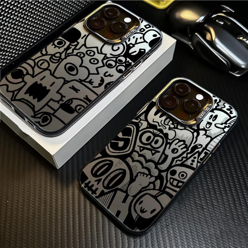 Super Cool Black Graffiti Anti-fall Phone Case for iPhone 16 15 14 13 12 11 Pro Max X XS Max XR 7 8 16 Plus SE2 Matte Hard Cover