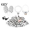 Polka Dot Skirt for Desktop Goose 7 Inch Mini Cow Themed Outfit, Dress with Bow, Durable Bows Sunglasses, Pearl Necklace & Bag, Cute Figurine Costume