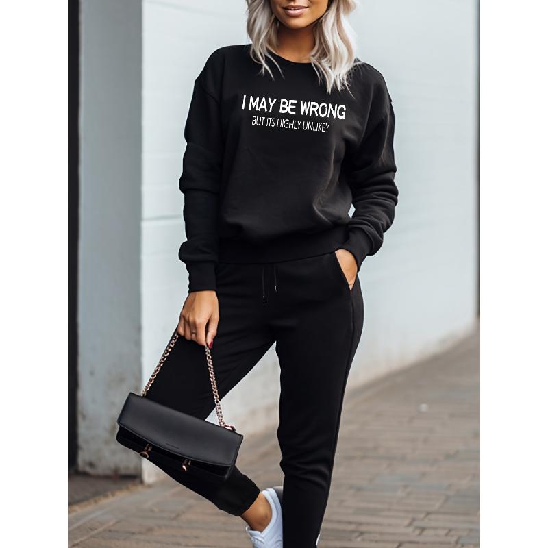 

Crew Neck Polyester Sweatshirt and Knit Pants Tracksuit Wrinkle Resistant L чорний