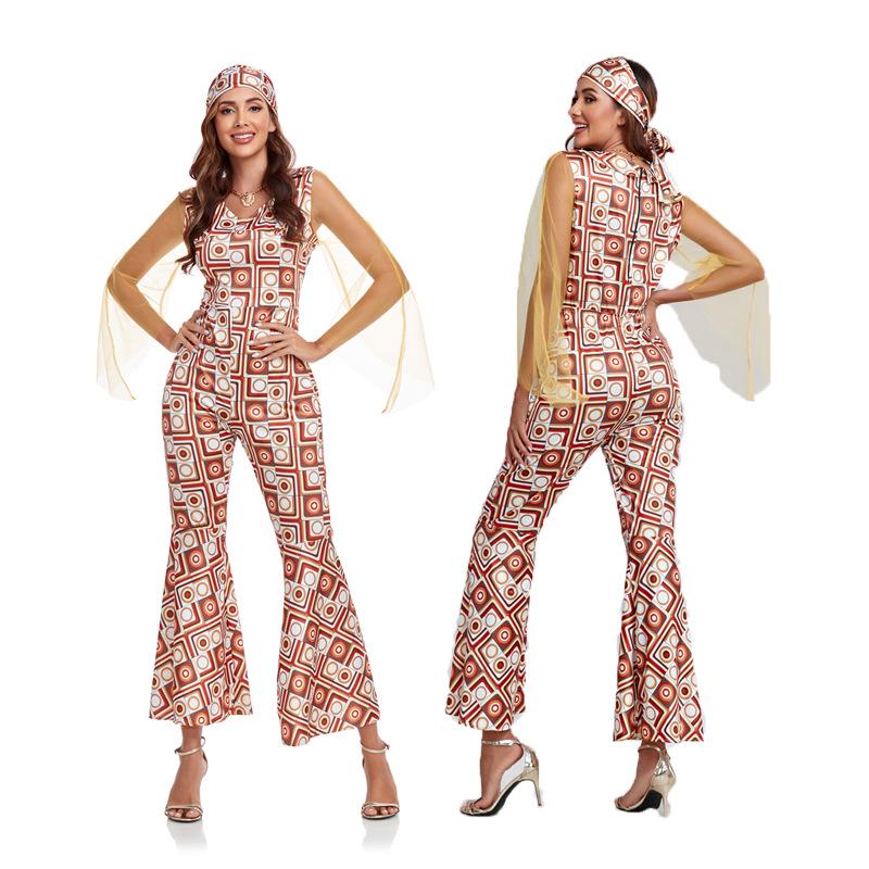 Costume di Halloween Anni '70 Retro Disco Hippie Pantaloni a Zampa d'Elefante, Outfit Cantante Hip Hop