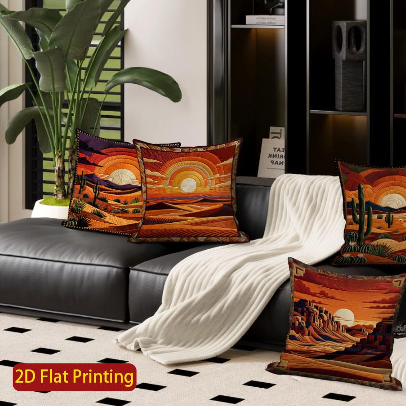 2D Southwestern Desert Sunset Throw Pillow Covers Pattern Cushion Cover Suitable For Sofa Bedroom Car Pillow Cover