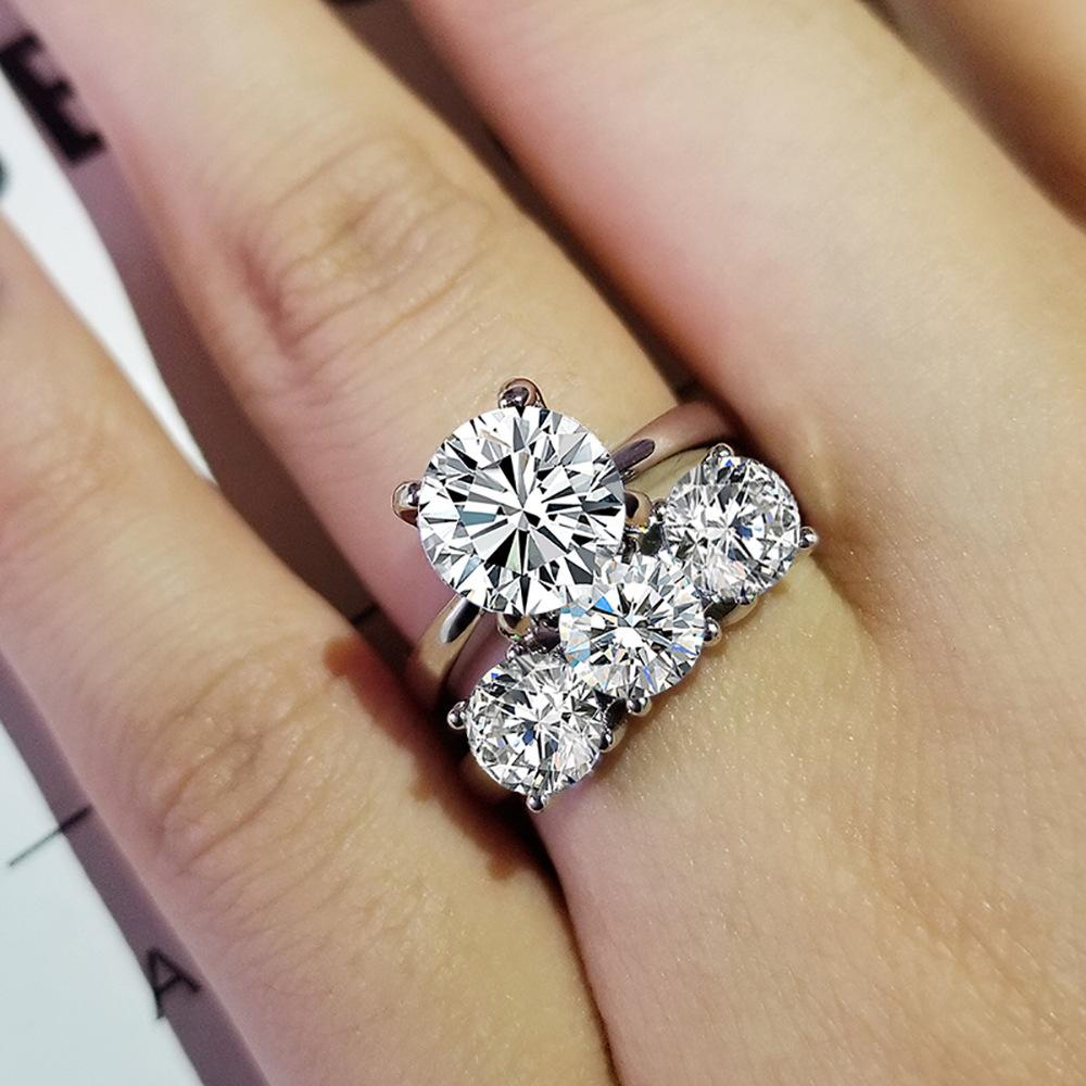 European and American Simple Fashion Engagement Temperament Inlaid Diamond Ring 925 Sterling Silver Combination Ring