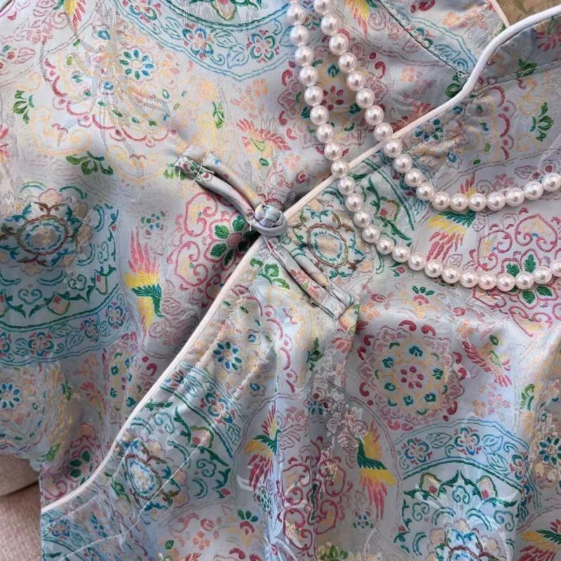 Small shirt Internet celebrity retro button improved cheongsam shirt women's summer short-sleeved shirt T-shirt