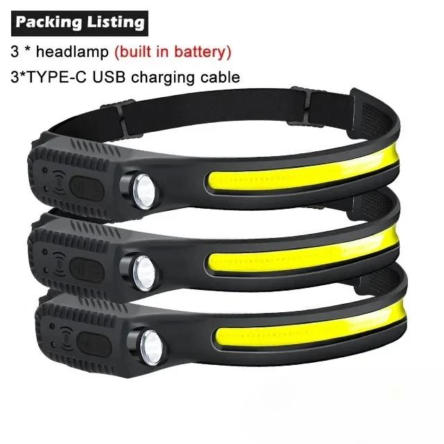 USB Rechargeable Induction LED Headlamp Built In Battery 5 Modes Head Flashlight Outdoor Camping Fishing Searching Lantern