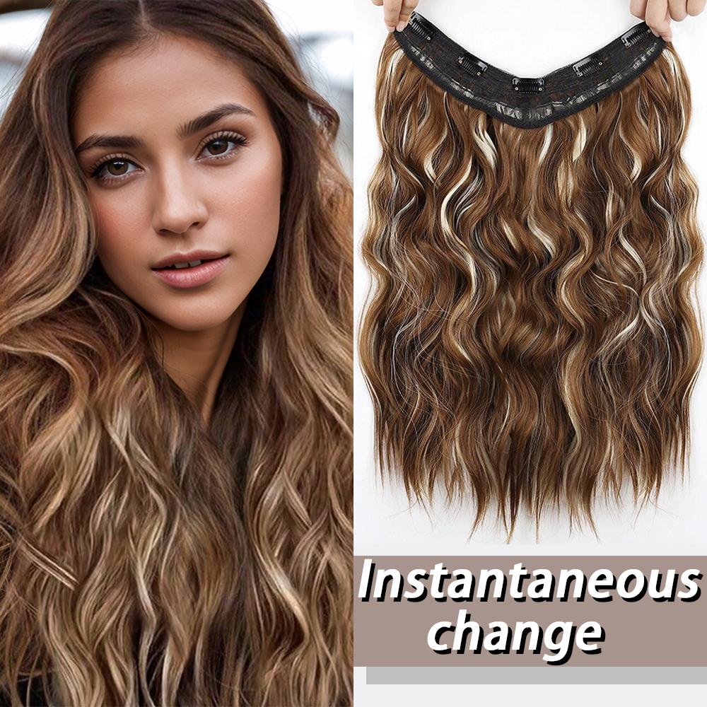 XINRAN Synthetic Long Big Wave Curly Clips In Hair Extensions 5 Clips Hair Pieces For Women Easy To Wear