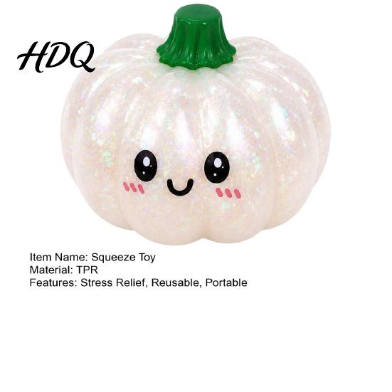 Soft TPR Stress Ball Halloween Pumpkin Squeeze Ball Golden Glitter Fidget Toy Medium Size for Kids Adults Slow Rising Decompression Toy Party Gift
