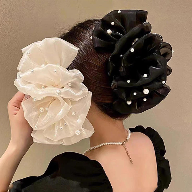 Damen Elegant Groß Chiffon Seide Haarspangen Perle Netz Blase Haarspangen für Dickes Dünnes Haar