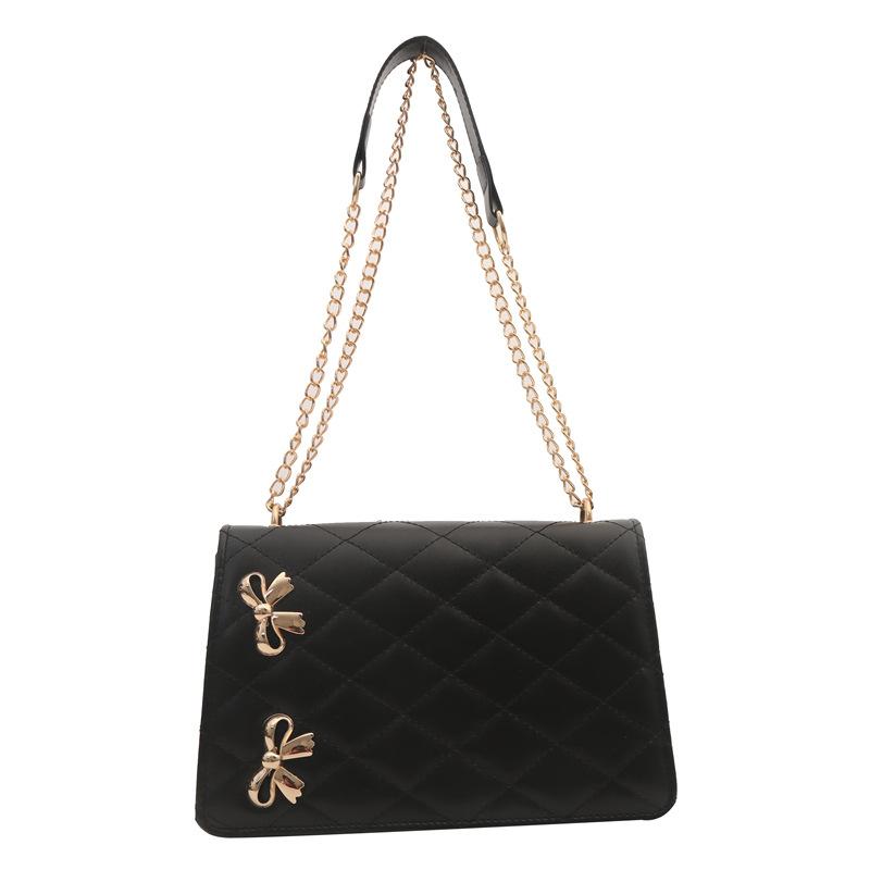 

Новая сумка-мессенджер с ромбовидным бантом, женская текстурная универсальная однотонная сумка через плечо, женская сумка через подмышку с цепочкой чёрный