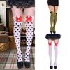 Sweet Bowknot Accent Thigh High Long Socks for Women Halloween Cosplay Parties Fishnet Striped Thigh High Stockings
