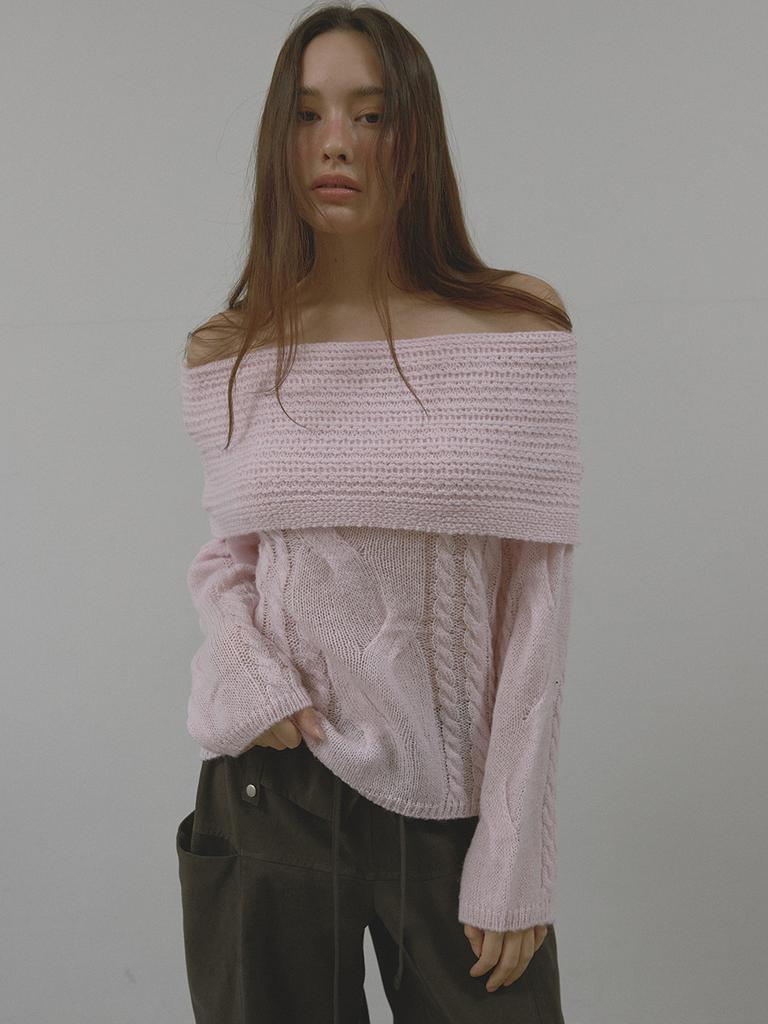 Asula Alpaca Twist Off Shoulder Knit (Pink)