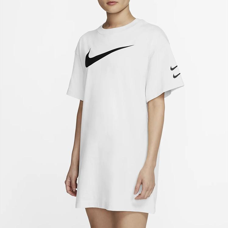 Nike Sportswear Swoosh Logo Fashion Casual Short Sleeve Dress Women Dresses White CJ3830-100