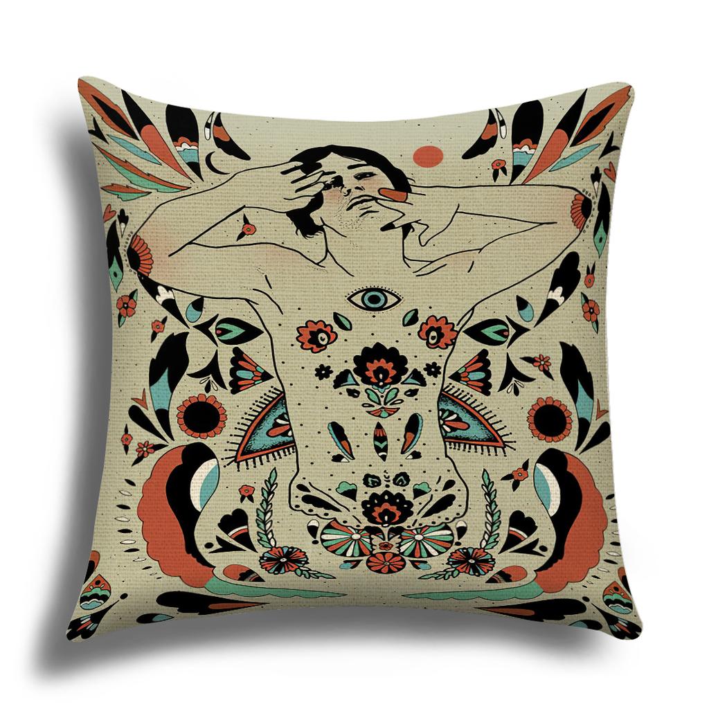 Classic Retro Girl Skull Illustration Cushion Cover Pillow Cover Sofa Cushion Cover Living Room Bedroom Soft Home Decoration