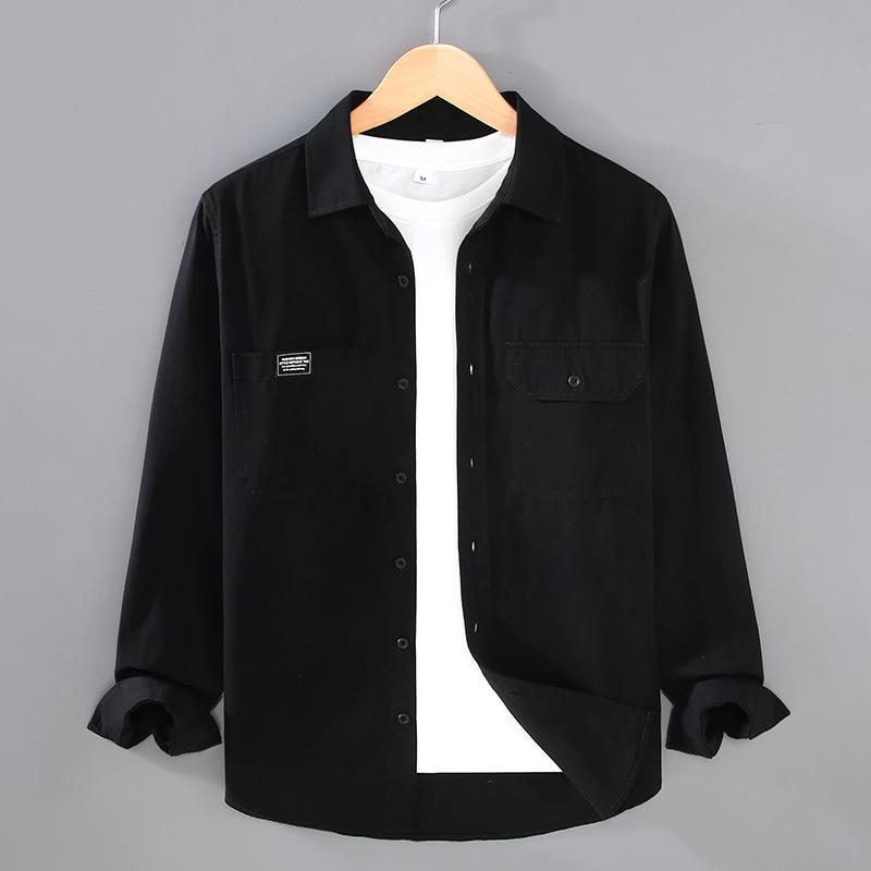 American Retro Style Cargo Long Sleeve Shirt Men Spring Fall Pure Cotton Casual Shirts Double Pocket Square Shirt Fashion Thin Jacket Men