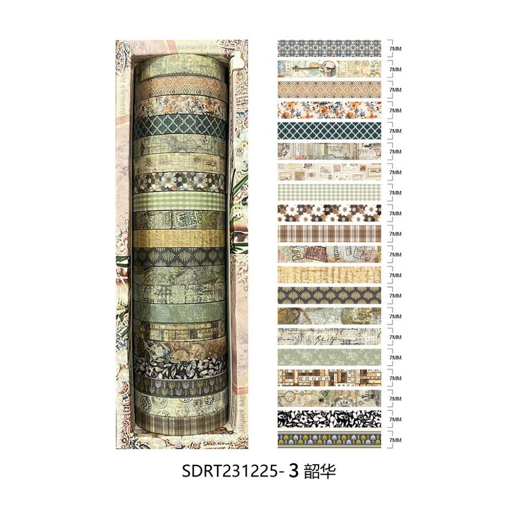 Qianmo Chujian Series Washi Tape Set Vintage Botanical Decorative Paper Tape for Journaling Scrapbooking DIY Craft Gift Box