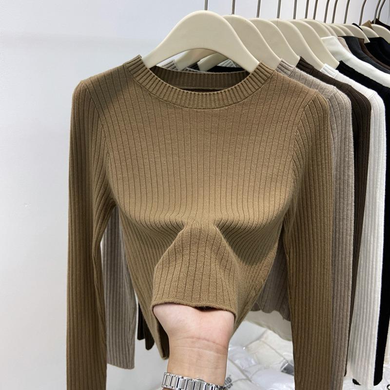 Small short knitted sweater women's spring pit strip design sense inner top solid color bottoming shirt