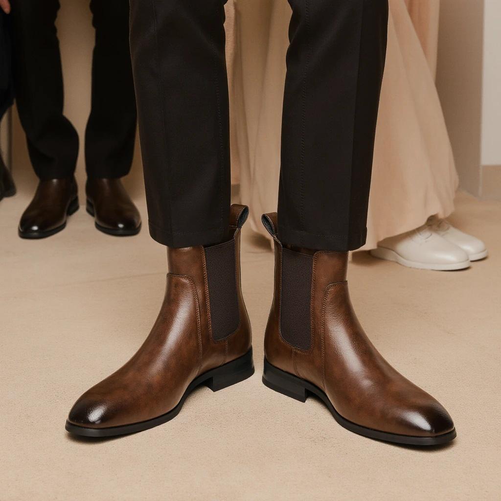Chelsea Boots Men Retro Comfortable Brand Retro Fashion 2026 Leather Boots