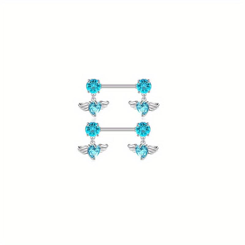 2pc Stainless Steel Flower Drop Oil Straight Nail Kitten Zircon Body Piercing Nipple Ring Jewelry