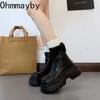 British Style Platform Height Increase Women Short Boots Autumn Winter Ladies Chunky Motorcycle Boots