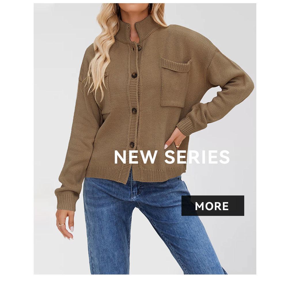 Women's Plus Size Solid Color Knitwear Cardigan with Stand-up Collar - New 2026 Collection