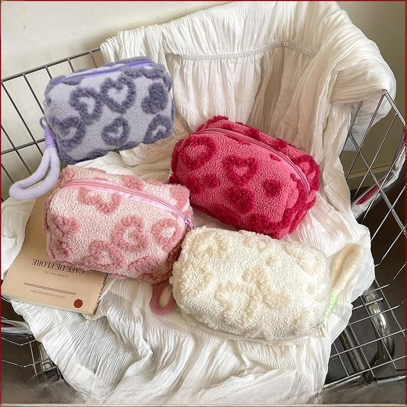 Plush Heartshaped Makeup Bag With Large Capacity For Students And Travel