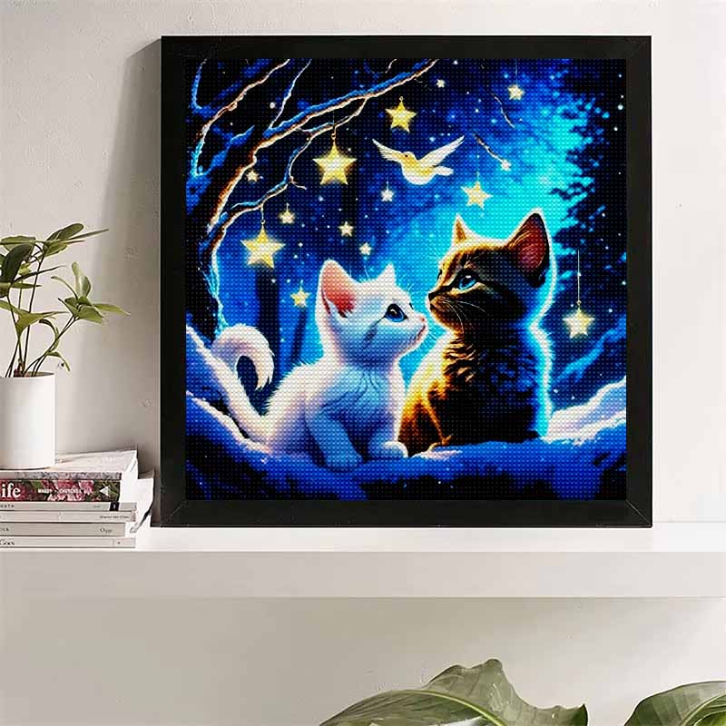 

New Arrival 5D DIY Full Circle Diamond Painting Two Cats at Night Embroidery Cross Stitch Home Decor Gift 20x20cm