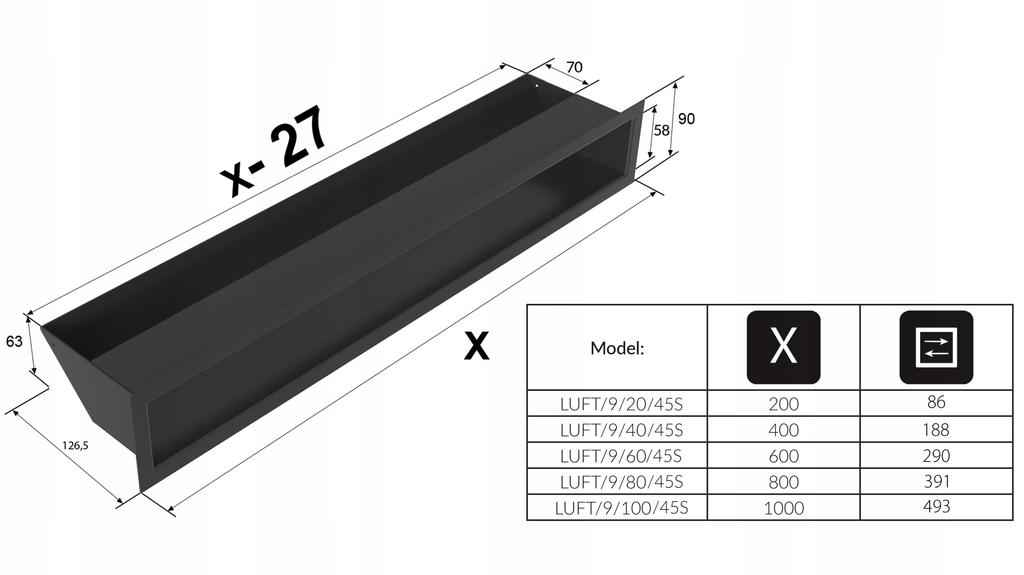 Vent Cover LUFT 9x60 Black