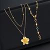 Elegant Y-Shaped Color Diamond Flower Necklace Set - Light Luxury Layered Two-Piece Design