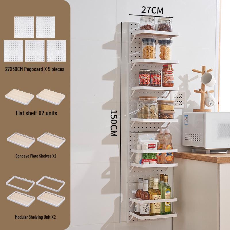 Wall-Mounted No-Drill Pegboard Storage Shelf for Kitchen and Dorm Room