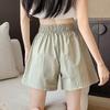 New High-waisted Slimming Lady's Casual Shorts for Summer Workwear, Wide-leg with Double Pockets and Drawstring.