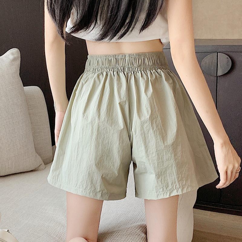New High-waisted Slimming Lady's Casual Shorts for Summer Workwear, Wide-leg with Double Pockets and Drawstring.