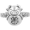 Yin Taifei Thai Silver Ox Zodiac Ring: Women's Retro Unisex Coin Open Band for Year of the Ox.