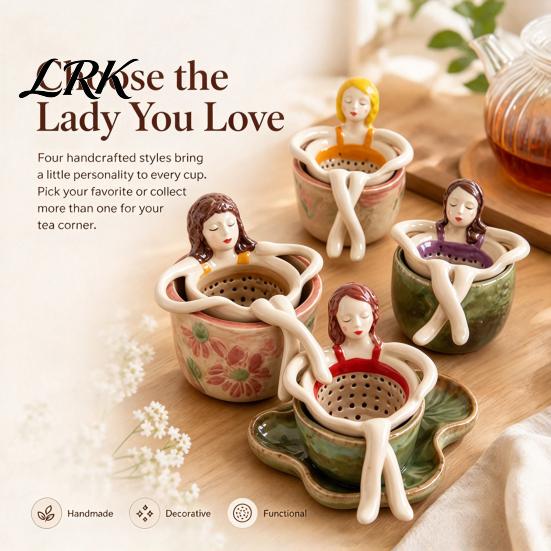 Decorative Tea Steeper for Lovers Bathing Girl Infuser Loose Leaf Tea, Fine Mesh Strainer, Creative Resin Personalized Accessory Sitting Figure Filter