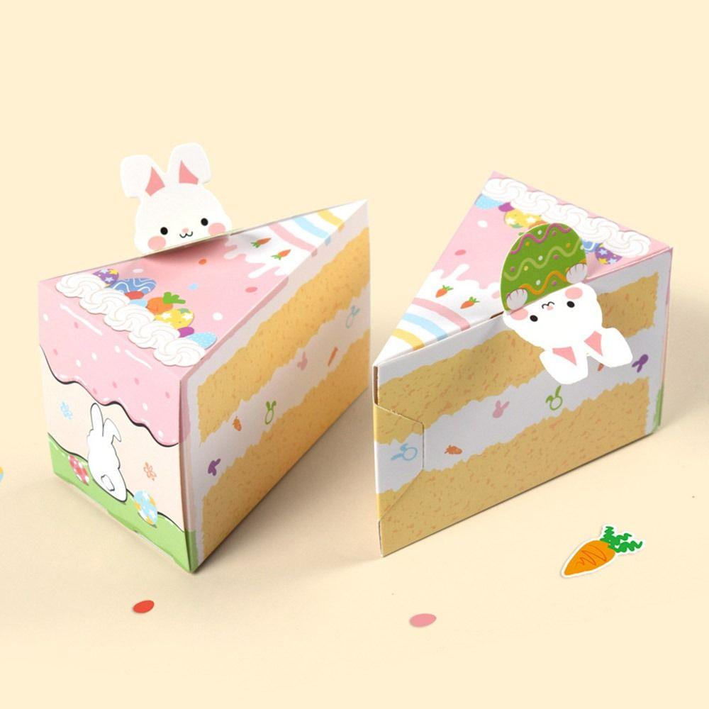 10PCS Cartoon Rabbit Gift Box Easter Egg Mutlicolor Packaging Box Triangular Cookies Snack Sugar Cake Shaped Box
