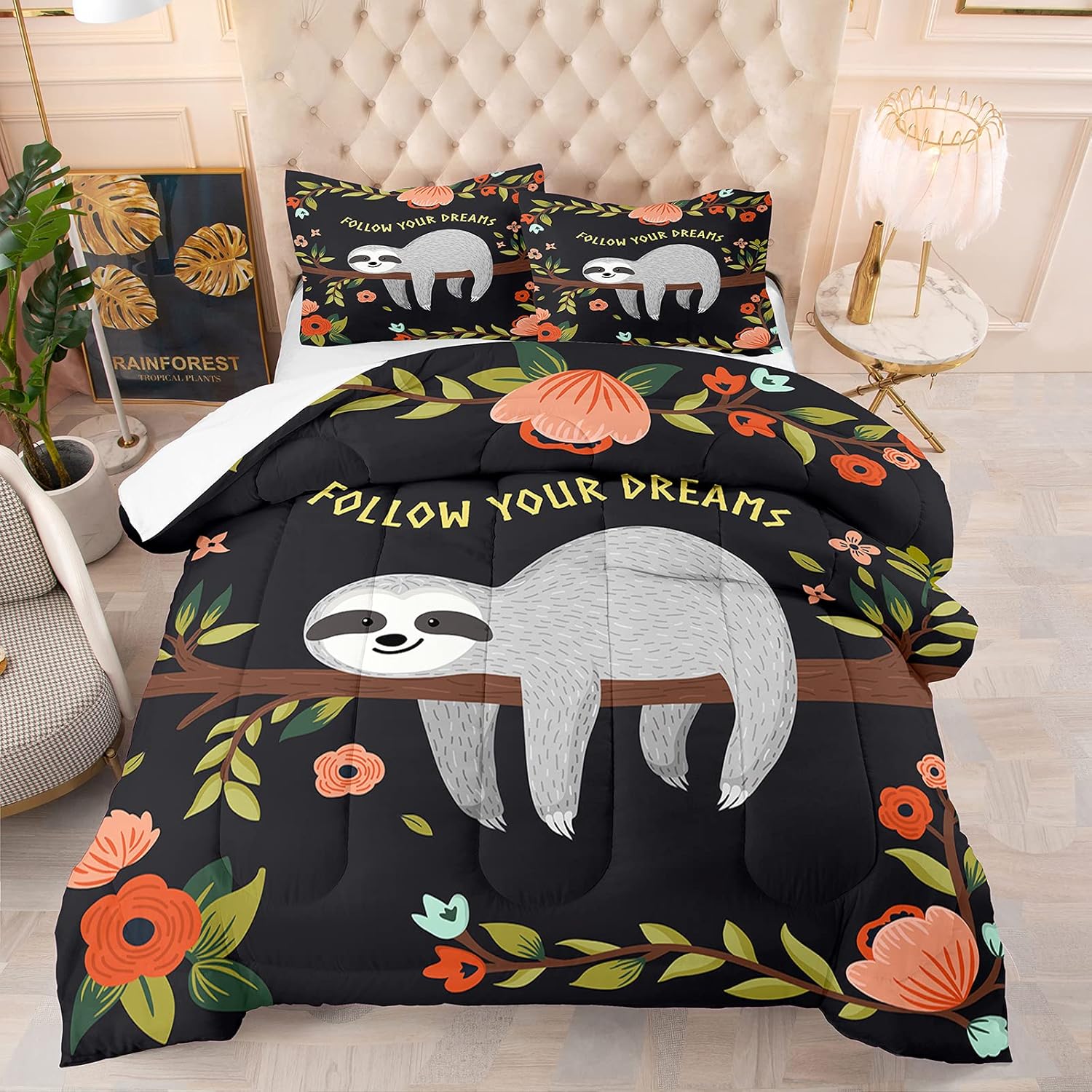 

Comforter Sloth Comforter Bedding Set Twin For Boys Girls 3D Cute Sloth In Energy Saving Mode By Huging Trees Sleeping Soft Microfiber Comforter (quilt)-EU Single(135*200cm)3pcs