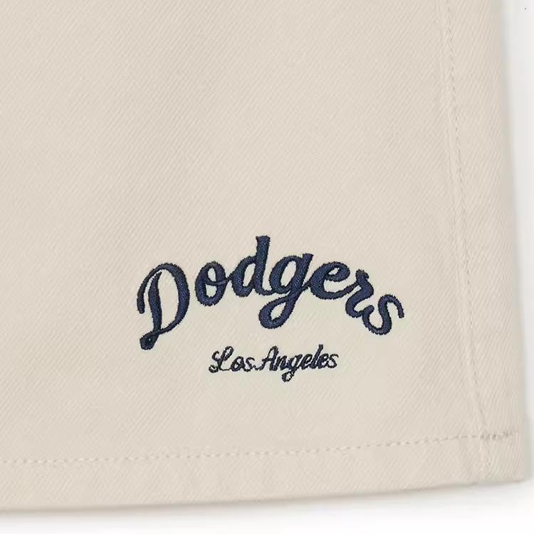New MLB Varsity Los Angeles Dodgers Denim Short Skirts Women's Dark Cream 3FDSV0144-07CRD