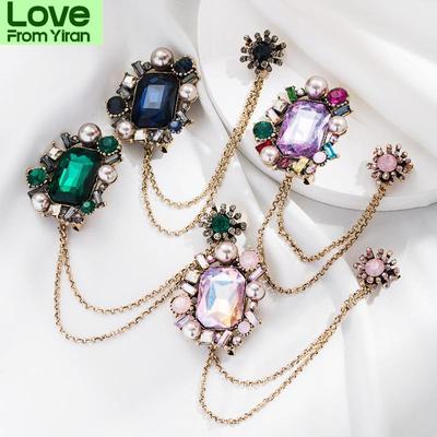 Women Men Colorful Rhinestone Jewelry Brooches Chains Vintage Baroque Pins For Lady Luxury Crystal Pearl Party Brooch Pin Badges