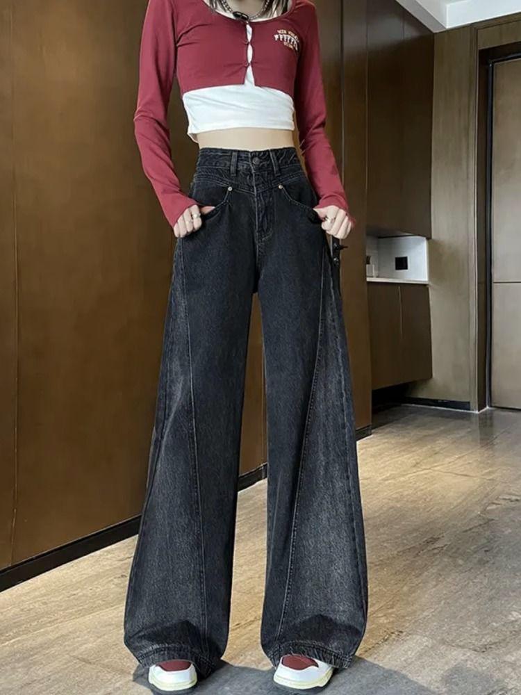 

Ретро джинсы с высокой посадкой и широкими штанинами для женщин - Осень/Зима 2025 Extra Small черный серый